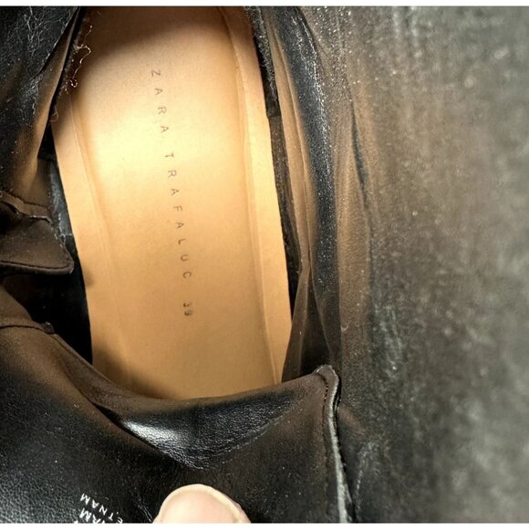 ZARA Leather Combat Biker Boots Moto Pearl Strap Boots Black Women's EU 39 US 8 - Picture 10 of 12
